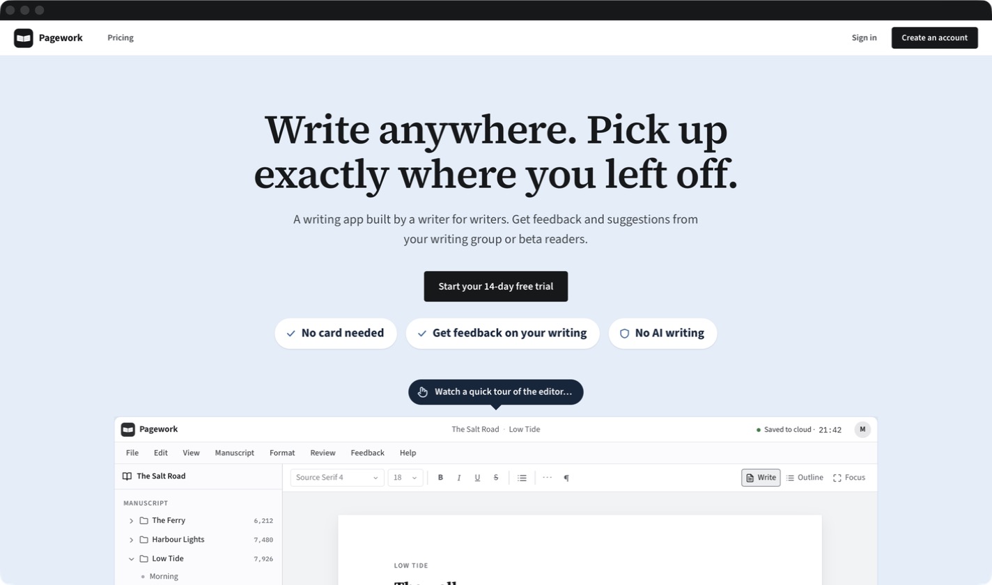 Pagework open as an app in its own window on a Mac